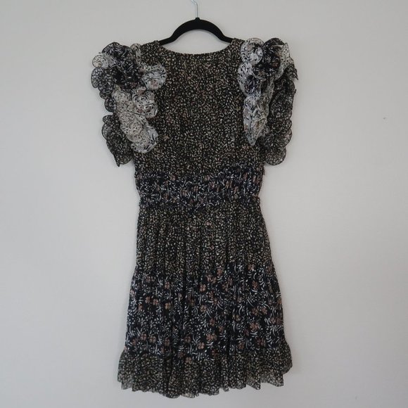 Ulla Johnson Ivy Silk Ruffle Sleeve Floral V-Neck Mini Dress - Picture 5 of 11